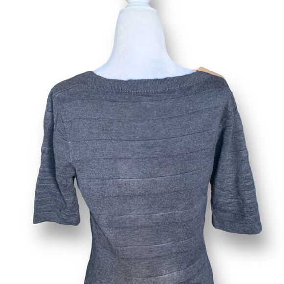 Calvin Klein Women's Gray Scoop Neck Short Sleeve Striped Midi Sweater Dress - Picture 5 of 9